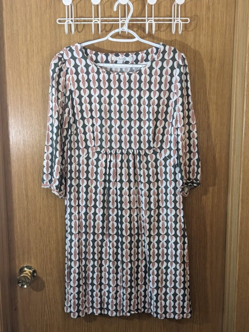 Boden Shift Mini Dress 12L 12 Tall Retro Geometric Pattern 3/4 sleeve